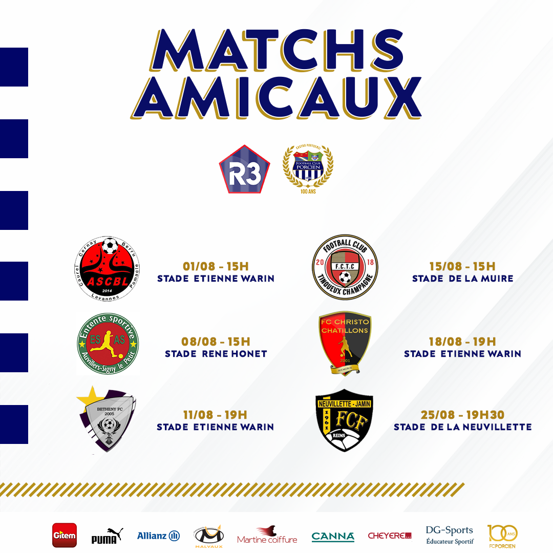 Actualité PROGRAMME MATCHS AMICAUX R3 club Football FOOTBALL CLUB